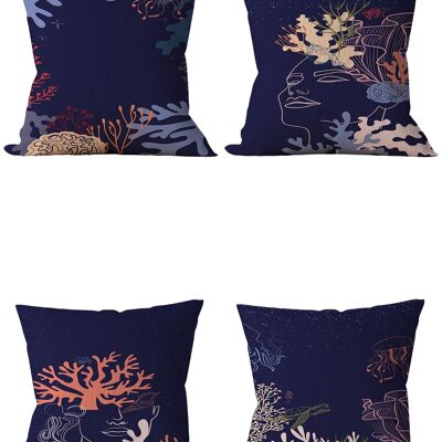 Piece of Trend - Decorative pillow - Both side design - Set of 4 - 4 pieces - trendy colors - 43 x 43 - CORAL POTRAIT