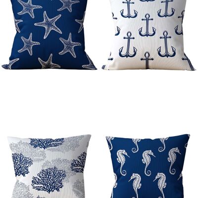 Piece of Trend - Decorative pillow -Both side design- Set of 4 - 4 pieces - trendy colors - 43 x 43 - MARINE