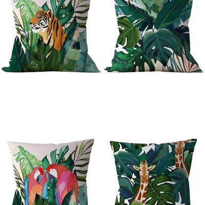Piece of Trend - Decorative pillow -Both side design- Set of 4 - 4 pieces - trendy colors - 43 x 43 - GIRAFFE&TIGER