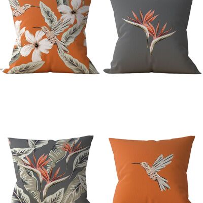 Piece of Trend - Decorative pillow -Both side design- Set of 4 - 4 pieces - trendy colors - 43 x 43 - HIBUSCUS