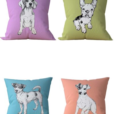 Piece of Trend - Throw pillow -Piece of Trend - Throw pillow -Both side design- Set of 4 - 4 pieces - trendy colors - 43 x 43 - Set of 4 - trendy colors - 43 x 43 - PUPPY