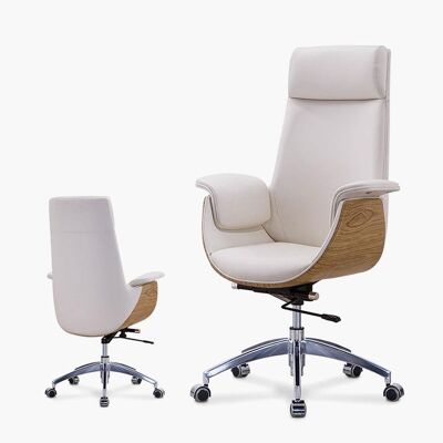 Eames Ribbed E43 Office Chair, Walnut - White - High Back