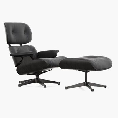 Eames Lounge Chair And Ottoman, Black & Black Ash - Italian Genuine Leather