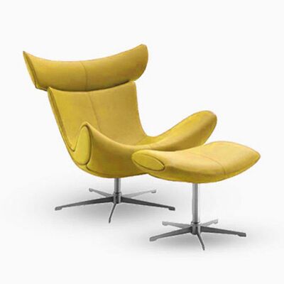 Imola Chair And Footstool, Yellow/ Star Legs - Velvet