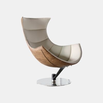 Lobster Lounge Chair, Walnut Texture & Chrome Base - Black - No