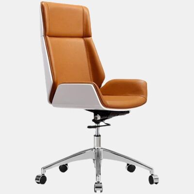 Eames Style Office Chair With High Back, Walnut - White - No