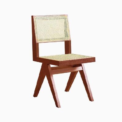 Pierre Jeanneret Rattan Dining Chair Without Armrest - Brown