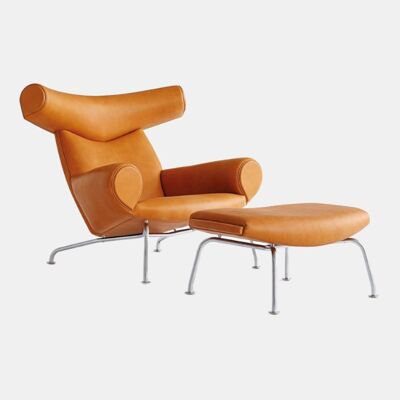Wegner Ox Chair By Hans Wegner, Real Leather Armchair - Brown - No