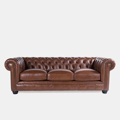 The Chesterfield Three Seater Sofa, Real Leather - Black - Armchair