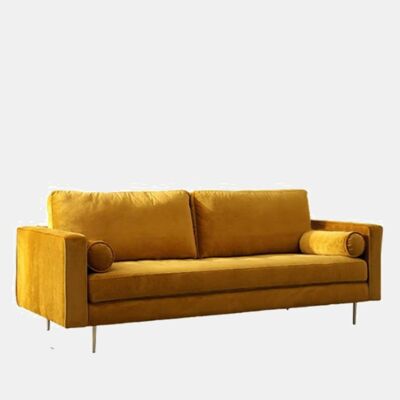 Deandra Two Seater Sofa, Velvet - Yellow - Ottoman
