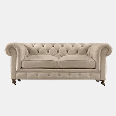 Chesterfield Two Seater Sofa, Velvet - White - Armchair