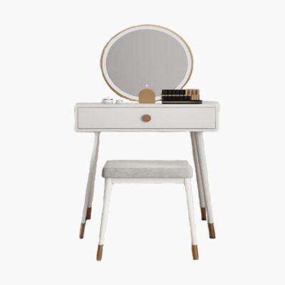 Aditya Dressing Table With LED Mirror, Stool - White - 60cm