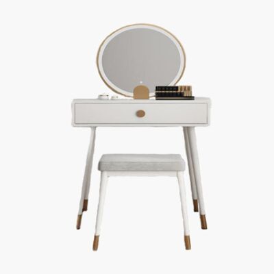 Aditya Dressing Table With LED Mirror, Stool - Black - 80cm