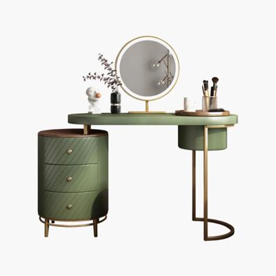 Tandy Dressing Table, Green/ White/ Black And Gold - Green - Standard Mirror - No