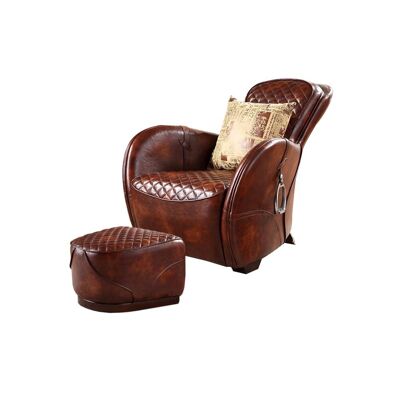 Timothy Oulton Saddle Chair And Footstool Replica, Loft Style, Distressed Leather - Brown