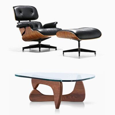 Eames Lounge Chair + Noguchi Coffee Table (Walnut) BLACK/ ROSEWOOD