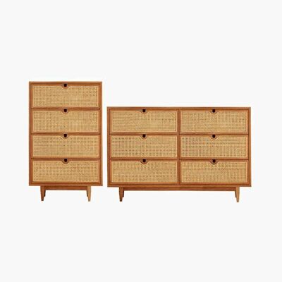 Pavia Chests Of Drawers, Natural Rattan & Oak - 70cm
