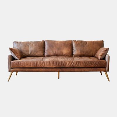 Luna Three Seaters Sofa, Italian Genuine Leather - Dark Tan - Two Seater Sofa