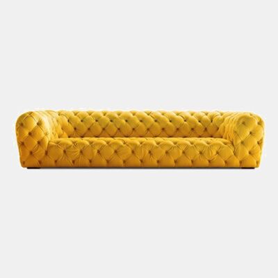Chesterfield Three Seater/ Four Seater Sofa, Real Leather - Yellow - 2.55m