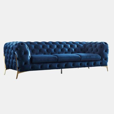 Glam Three Seater Sofa, Blue Velvet - 3 Seater Sofa