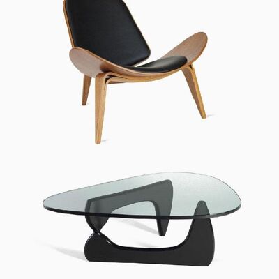 Hans Wegner CH07 Shell Chair + Noguchi Coffee Table BLACK/ WALNUT