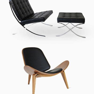 Barcelona Chair + Hans Wegner CH07 Shell Chair BLACK LEATHER