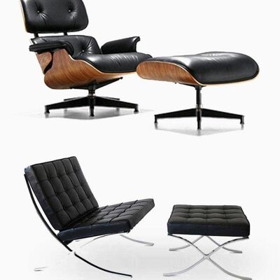 Eames Lounge Chair + Barcelona Chair WHITE/ WALNUT