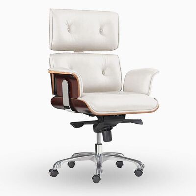 Eames Office Chair, White - Italian Genuine Leather