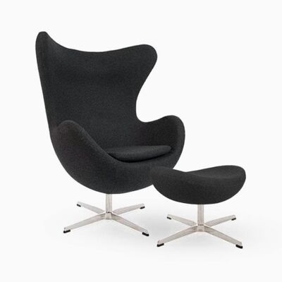 Arne Jacobsen Egg Chair And Footstool, Black - Italian Genuine Leather