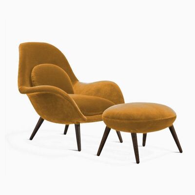 Swoon Lounge Petit Armchair Wood Base, Orange Velvet