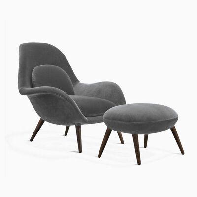 Swoon Lounge Petit Armchair Wood Base, Grey Velvet