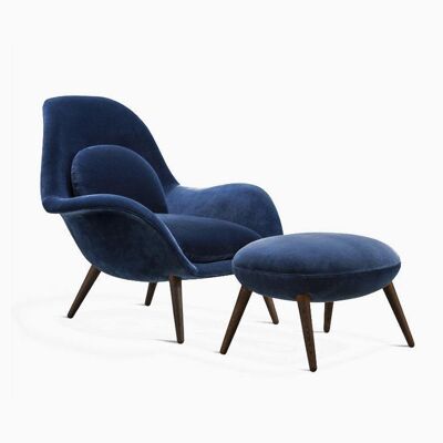 Swoon Lounge Petit Armchair Wood Base, Blue Velvet