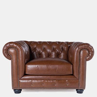 The Chesterfield Armchair, Real Leather - Brown - Two Seater Sofa