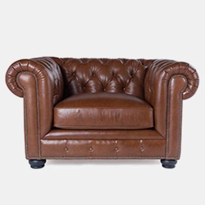 The Chesterfield Armchair, Real Leather - Blue - Three Seater Sofa