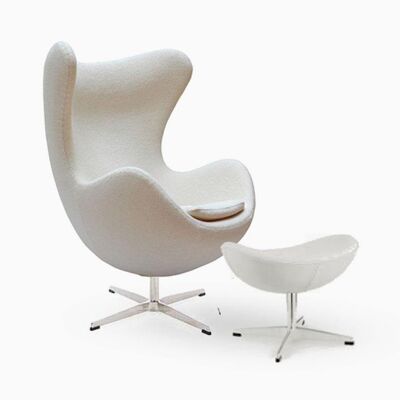 Arne Jacobsen Egg Chair And Footstool, White