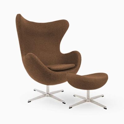Arne Jacobsen Egg Chair And Footstool, Brown - Italian Genuine Leather