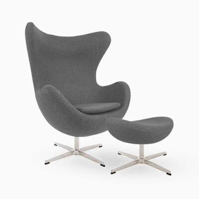 Arne Jacobsen Egg Chair And Footstool, Grey