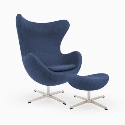 Arne Jacobsen Egg Chair And Footstool, Blue
