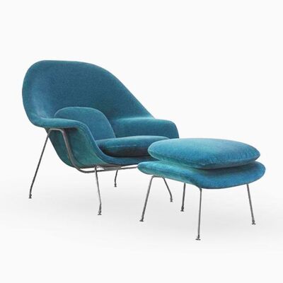 Eero Saarinen Womb Chair And Ottoman, Blue