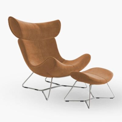 Imola Chair And Footstool, Brown/ Frame Legs - Italian Genuine Leather