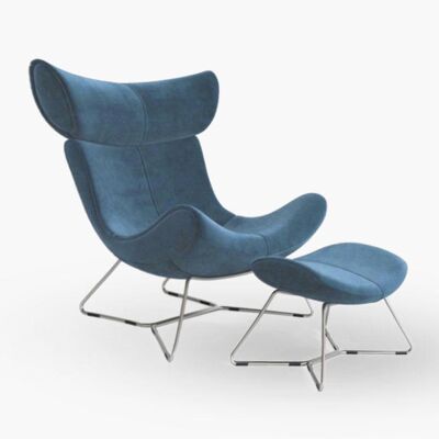 Imola Chair And Footstool, Blue/ Frame Legs - Italian Genuine Leather