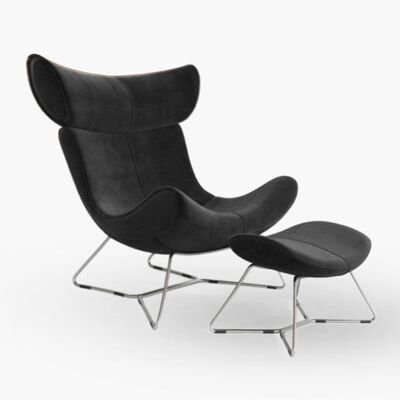 Imola Chair And Footstool, Black/ Frame Legs - Italian Genuine Leather