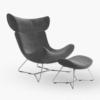 Imola Chair And Footstool, Grey/ Frame Legs - Italian Genuine Leather