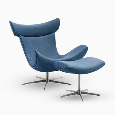 Imola Chair And Footstool, Blue/ Star Legs - Italian Genuine Leather