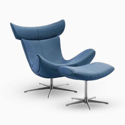 Imola Chair And Footstool, Blue/ Star Legs - Velvet