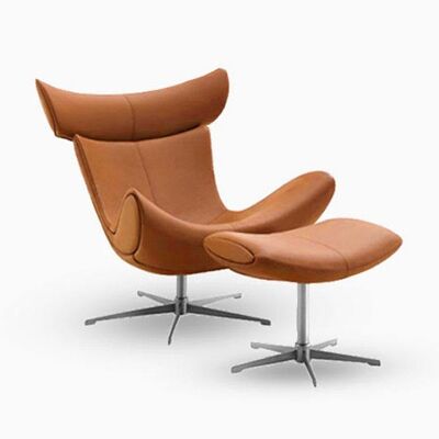 Imola Chair And Footstool, Brown/ Star Legs - Italian Genuine Leather