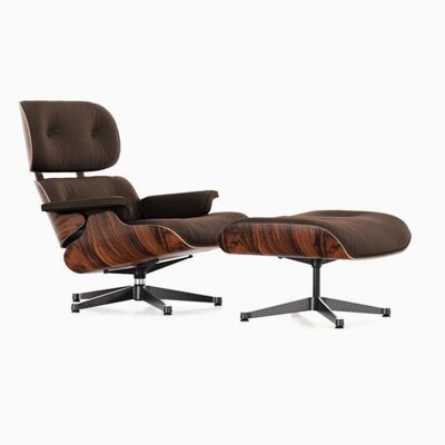 Eames Lounge Chair And Ottoman, Brown Leather - Italian Genuine Leather
