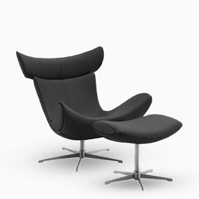 Imola Chair And Footstool, Black/ Star Legs - Italian Genuine Leather