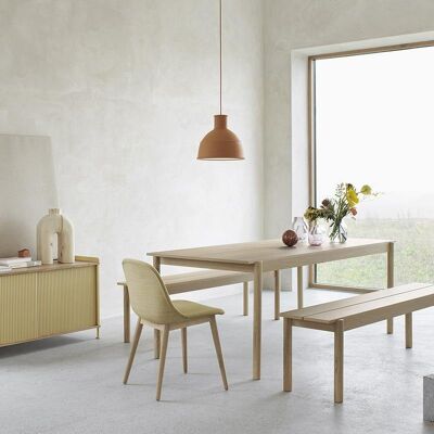 Linear Wood Table And Bench Set, Oak - White - Table - S