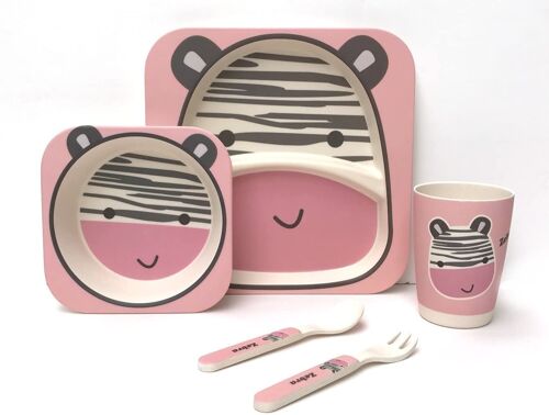 Children's 5 Piece Bamboo Dinner Set, Eco-Friendly, Dishwasher Safe (Zebra) (BDS030)